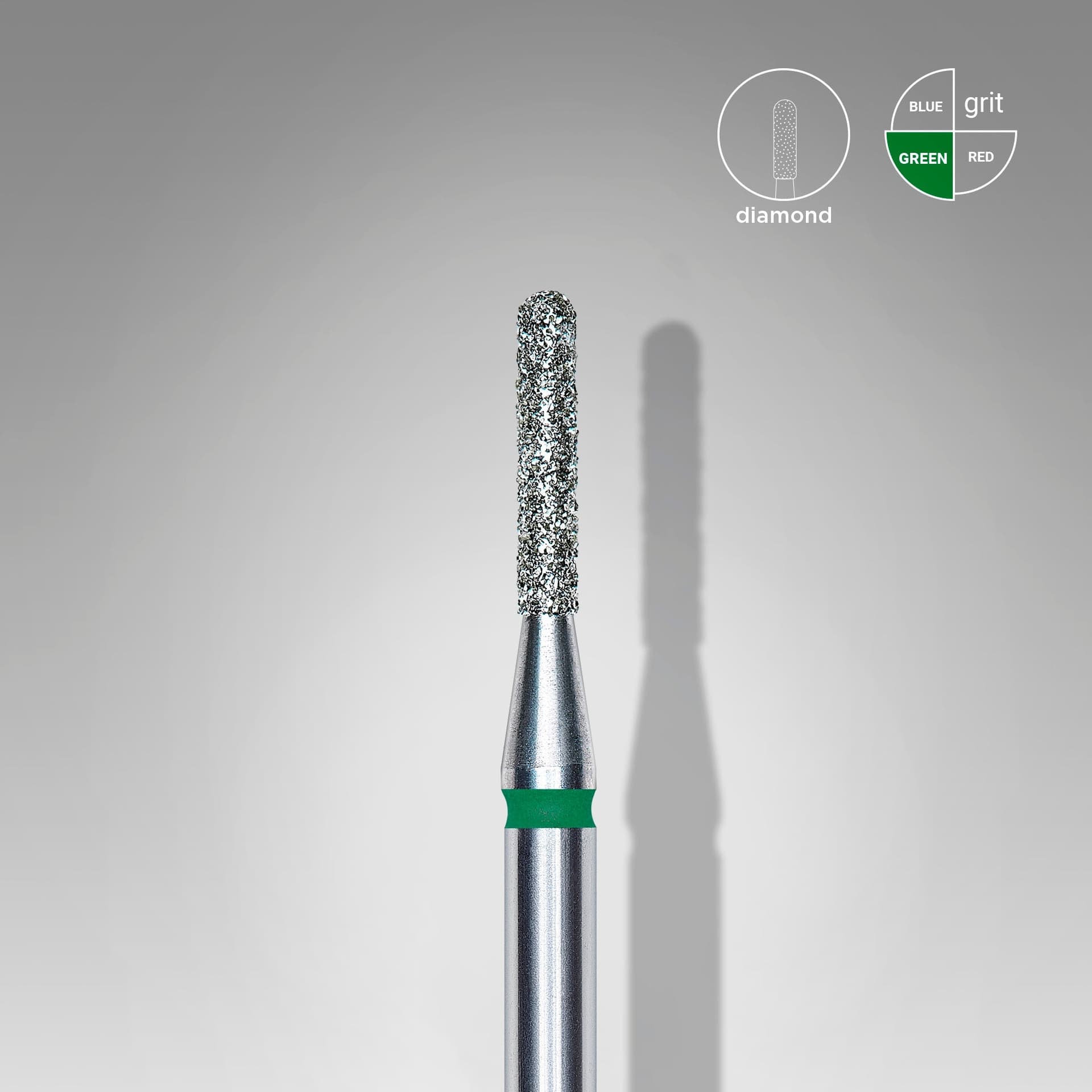 Diamond nail drill bit rounded cylinder green EXPERT head diameter 1,4 mm / working part 8 mm
